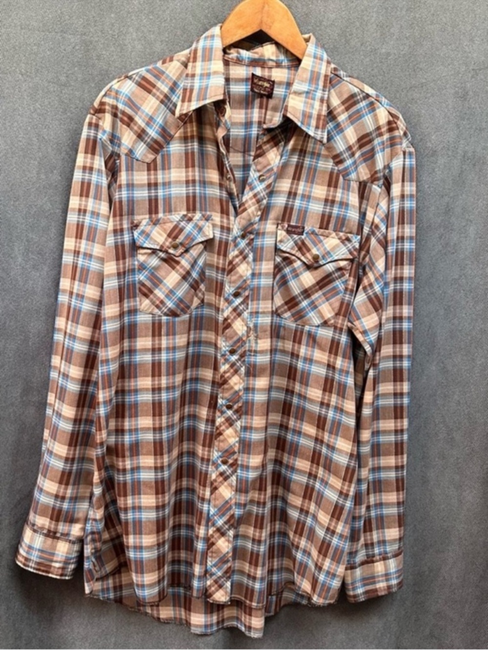 Vintage wrangler plaid metallic western shirt Pearl snaps XL